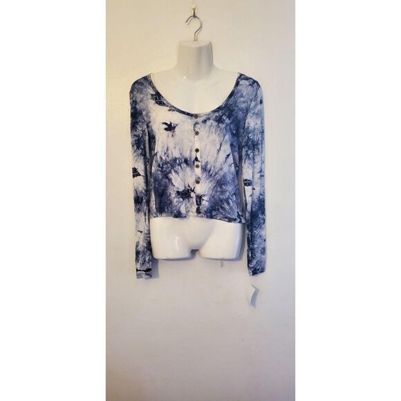 Self Esteem Cropped Long Sleeve Button-up Marble Shirt XS - Picture 1 of 6